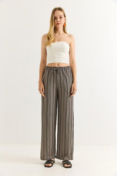 Raneel Kazançlı Alışveriş Wrapped Striped Relaxed Cut Pants Smoked