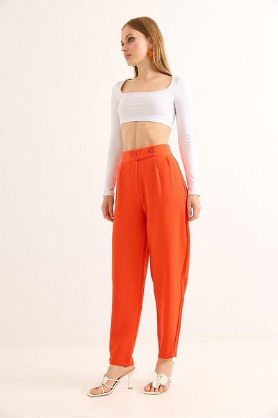 Raneel Kazançlı Alışveriş Carrot Model Double Button Palazzo Trousers Orange