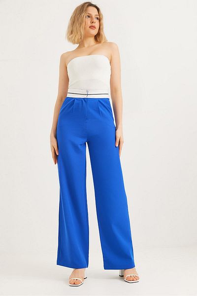 Raneel Kazançlı Alışveriş Wide Leg Pants with Stripe at the Waist Saks
