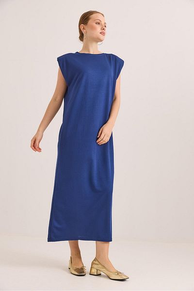 Raneel Kazançlı Alışveriş Crew Neck Shoulder Padded Knitted Dress Navy Blue