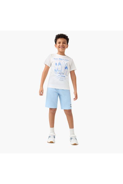 Juniors Graphic Print Crew Neck T-shirt with Short Sleeves