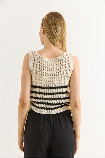 Raneel Kazançlı Alışveriş Black and White Knitwear Vest with Side Ties