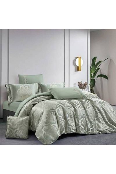 Pazar Home Bedding Bazaar Home Drake Jacquard 7 Piece King Size Bedspread - Green with Stitched Filling