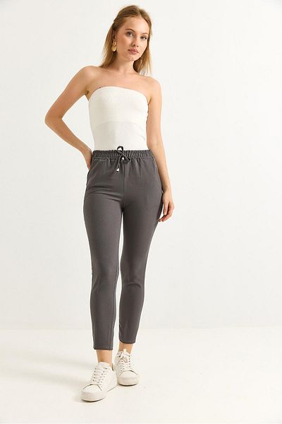 Raneel Kazançlı Alışveriş Elastic Waist Short Leg Double Crepe Trousers Smoked