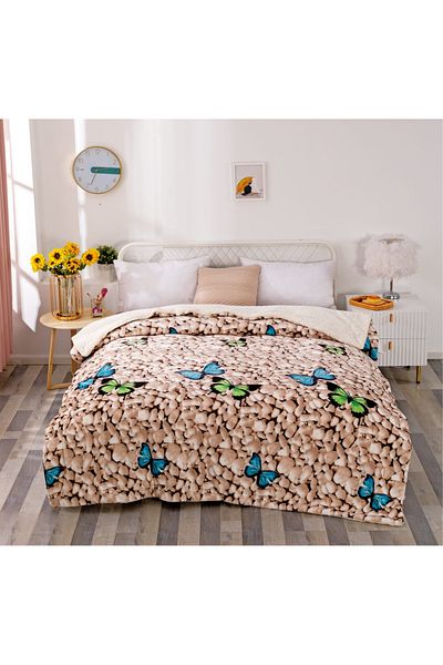 FIONNA.RO Cocolino Blanket With Fur - Stones And Butterflies
