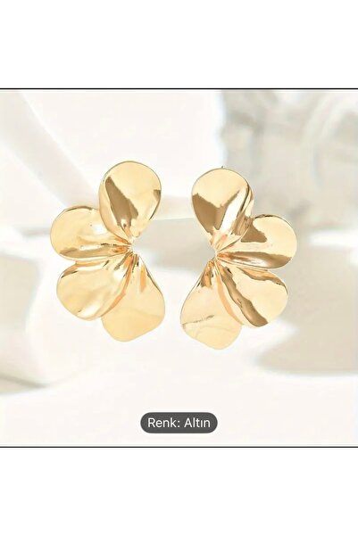 NO BRAND Vintage yaprak tasarım gold küpe