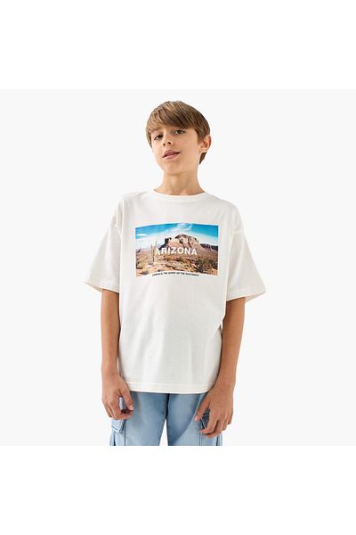 Juniors Arizona Print Crew Neck T-shirt with Short Sleeves