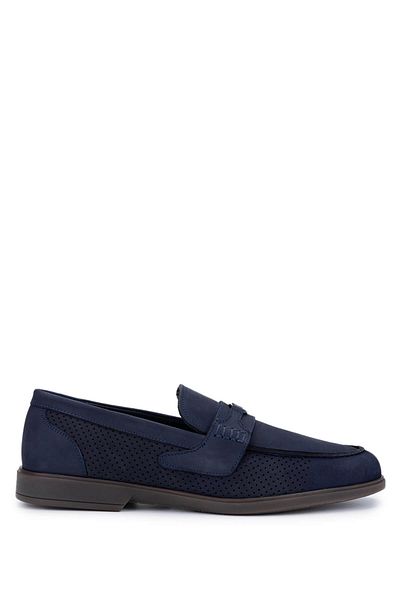 Tamer Tanca Men's Genuine Leather Navy Nubuck Loafer Shoes