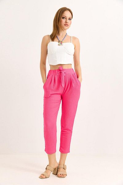 Raneel Kazançlı Alışveriş Tie Detailed Wrinkled Knitted Pants Pink