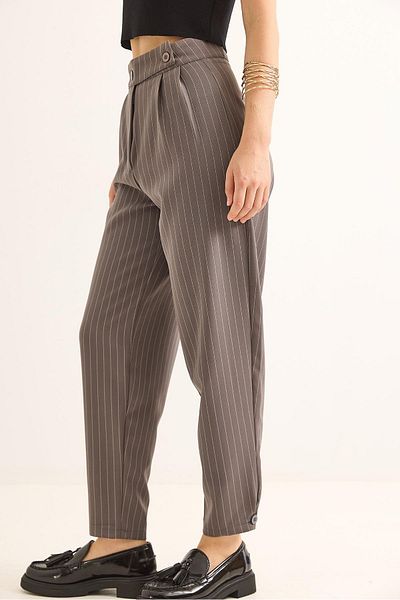 Raneel Kazançlı Alışveriş Belt Double Button Striped Palazzo Pants Smoked