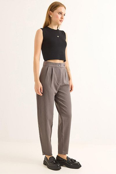 Raneel Kazançlı Alışveriş Belt Double Button Striped Palazzo Pants Smoked