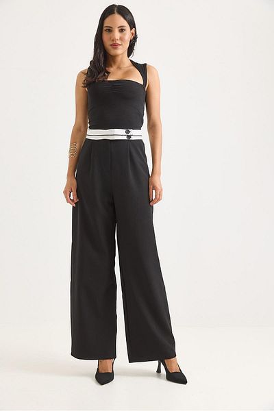 Raneel Kazançlı Alışveriş Wide Leg Waist Garnished Trousers Black