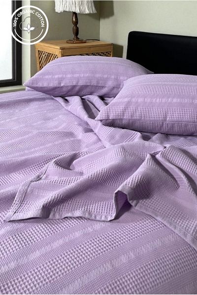 VESSİNOHOME 100% Cotton Pique Set 1 Breathable Pique + 2 Soft Pillowcases, Anti-Sweat, Stylish Design
