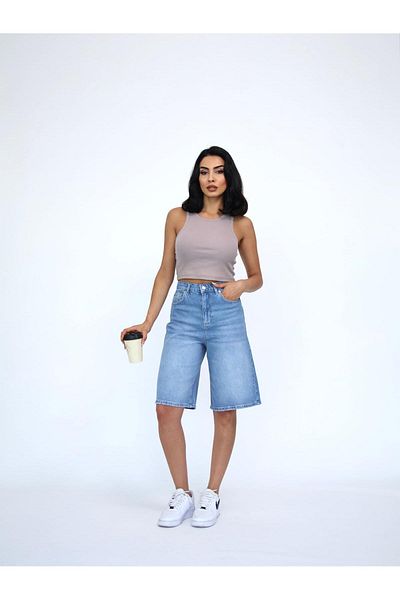 Zeo Basic Pantaloni scurți de denim Lycra MID-LONG MID-LONG DE FEMEI