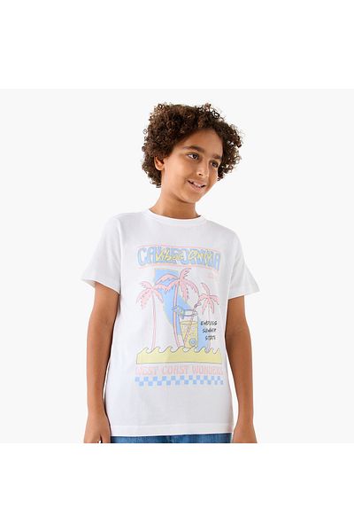 Juniors Graphic Print T-shirt with Short Sleeves