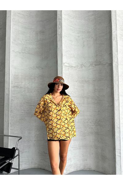 İLKCET MODA Oversize Satin Patterned Comfortable Women's Shirt