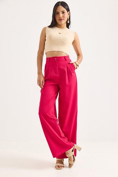 Raneel Kazançlı Alışveriş High Waist Wide Leg Pants Pomegranate