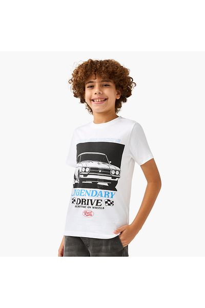 Juniors Graphic Print Crew Neck T-shirt with Short Sleeves