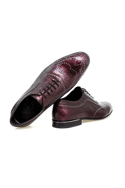 FRANCO CALVANI Bordo Color Lace up Khaki Wrinkled Patent Leather Men's Shoes