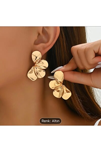 NO BRAND Vintage yaprak tasarım gold küpe