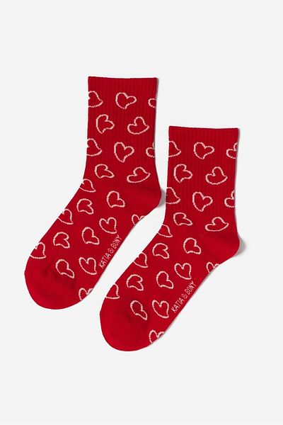 Katia&Bony Women's Heart Socks Red