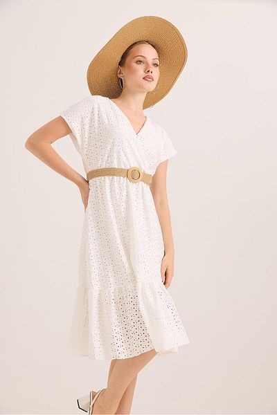 Raneel Kazançlı Alışveriş Double Breasted Collar Belted Fisto Guipure Lined Dress