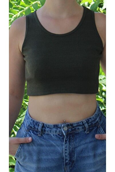 Afri Women's Dark Green Basic Rib Tank Crop – Lycra Sports Top