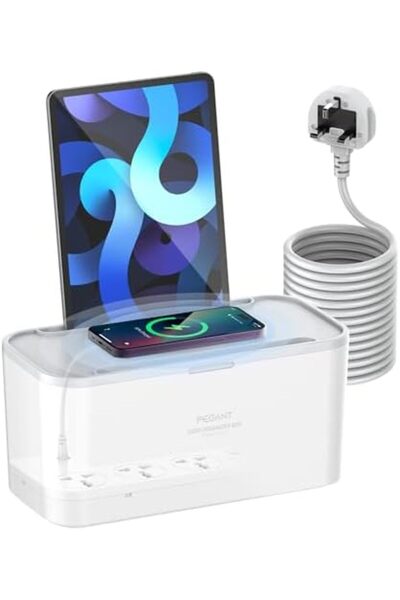 Generic PEGANT 5-in-1 Power Extension Cord Organizer Box with 15W Wireless Charger