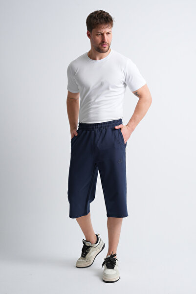 Shooter Sportswear Erkek Yazlık Kapri Elite Açık Lacivert Nakış Detaylı Rahat Kalıp Ayarlanabilir Lastikli Bel