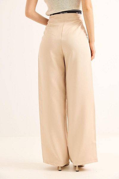 Raneel Kazançlı Alışveriş Wide Leg Belt Garnished Palazzo Trousers Beige