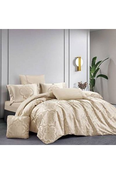 Pazar Home Bedding Bazaar Home Drake Jacquard 7 Piece King Bedspread - Beige with Stitched Filling
