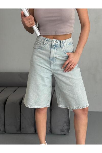 Zeo Basic KADIN MİDİ BOY AÇIK TİNT KOT RENGİ ŞORT