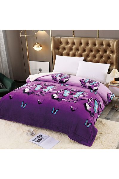 FIONNA.RO Cocolino Blanket With Fur - Purple Butterflies