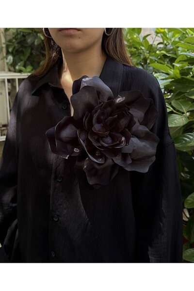 Cherry Carter Oversize Saten Gül Broş - El Yapımı Gül Broş - Ceket, Elbise, G...