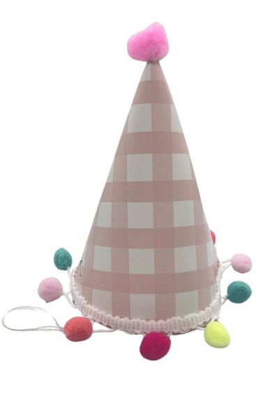 Le Mabelle Pink Pompom Detailed Cardboard Birthday Funnel Crown