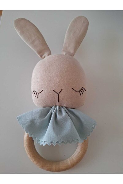 BERLİNA DOLLS Rabbit Teether Handmade, Beige&Blue Color 100% Cotton Fabric, 1...