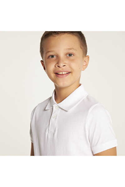 Juniors Solid Polo T-shirt with Short Sleeves and Button Closure