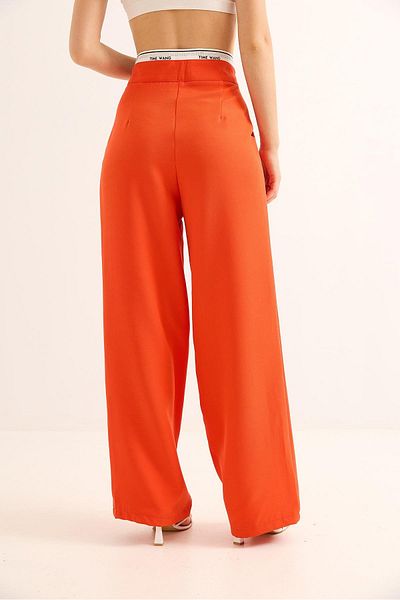 Raneel Kazançlı Alışveriş Wide Leg Belt Garnished Palazzo Trousers Orange