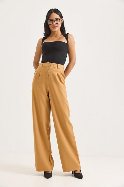 Raneel Kazançlı Alışveriş High Waist Wide Leg Trousers Brown