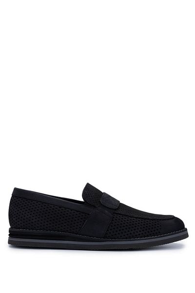 Tamer Tanca Men's Genuine Leather Black Nubuck Loafers
