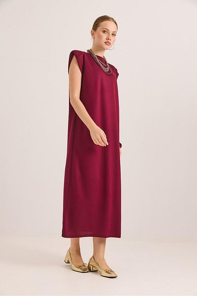 Raneel Kazançlı Alışveriş Crew Neck Shoulder Padded Knitted Dress Burgundy