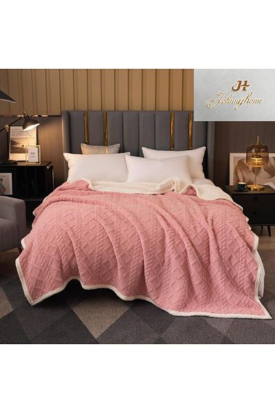 FIONNA.RO Cocolino Knitted Print Blanket With Fur - Pink