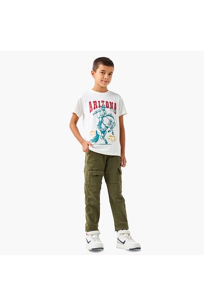 Juniors Graphic Print T-shirt with Short Sleeves
