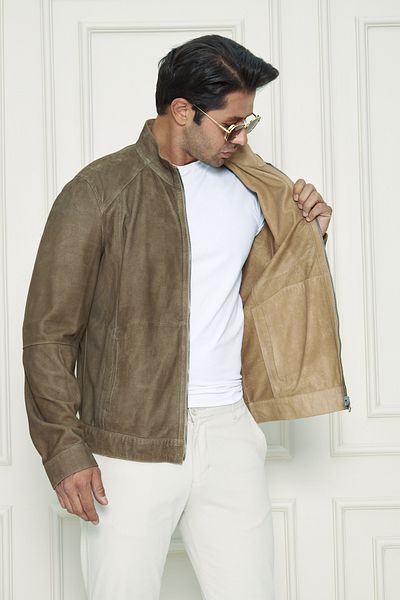 By Marki Marki Men's Reversible Genuine Leather Jacket – Suede & Glossy Leather, Zippered, Stand Collar, 67 cm - 507322
