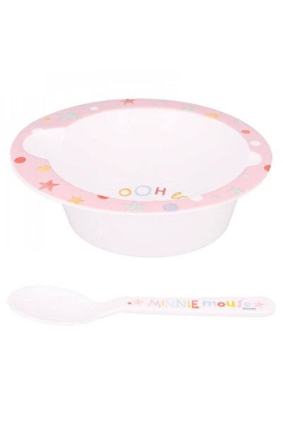 Javoli Set Bol Adanc + lingura DisneyMinnie Baby, BPA Free, Roz si Alb