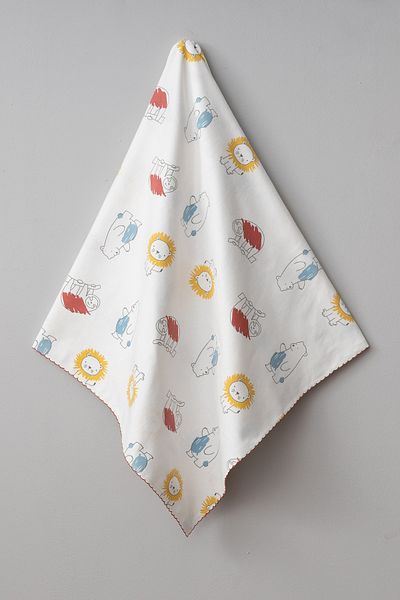 Bebitof Cute Bear and Lion Patterned 90X90 cm Organic Double Layer Flannel Baby Blanket
