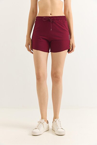 Raneel Kazançlı Alışveriş Oysho Printed Elastic Waist Shorts Burgundy