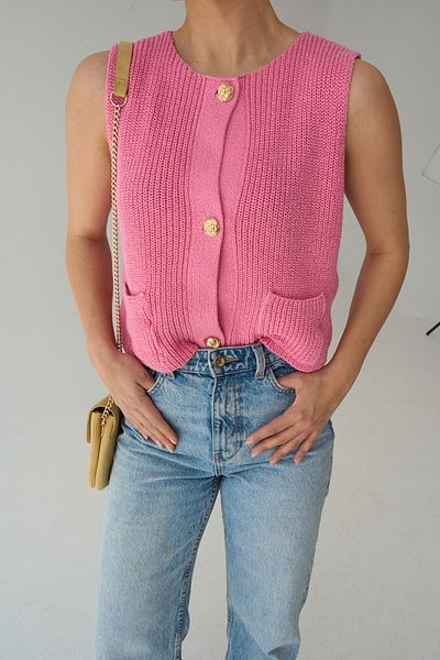 Haticepalas Women's Crew Neck Thessaloniki Knitted Gold Buttoned Knitwear Vest