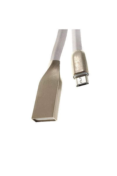 OEM USB 2.0 to microUSB cable, 100cm, flat, rubberized, metal, white
