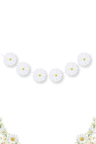 Le Mabelle White Daisy Themed Pompom Banner
